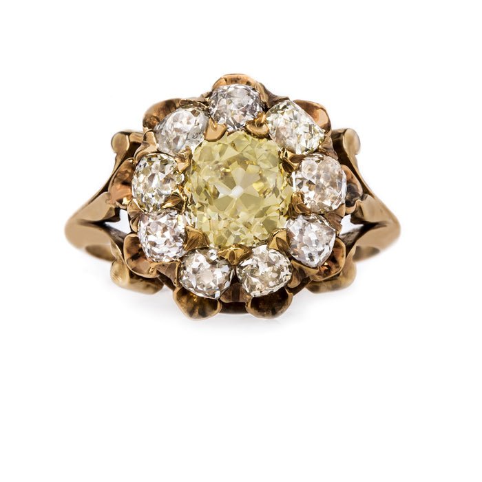 Fancy Yellow Diamond Ring with Old Mine Cut Halo | Wake Forest from Trumpet & Horn