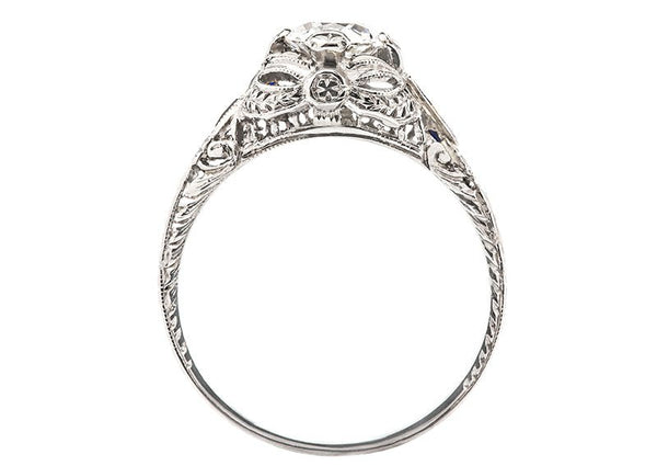 antique sapphire Old Mine cut diamond engagement ring