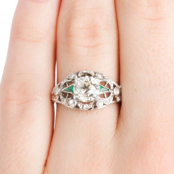 Weatherford Vintage Emerald Diamond Halo Engagement Ring from Trumpet & Horn