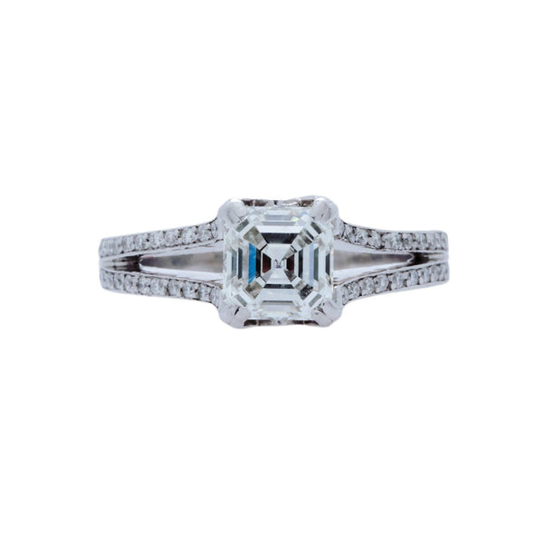 A Superb Platinum and Square Emerald Cut Diamond Engagement Ring | Wellgrove