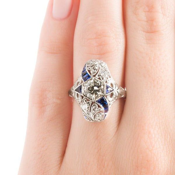 Edwardian Sapphire Diamond Navette Ring | Westchester from Trumpet & Horn