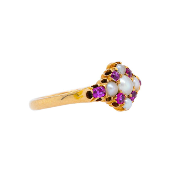 Pearl & Ruby Victorian Gold Ring with Birmingham English Hallmarks| Westover
