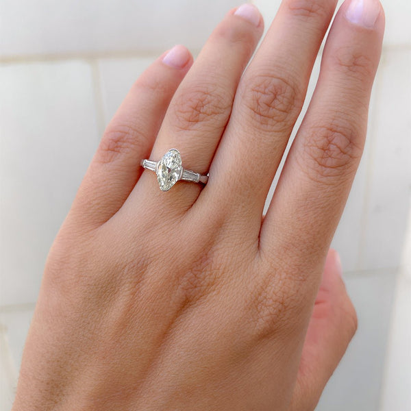 Beautiful White Mid-Century Moval Diamond Engagement Ring | Whitehall