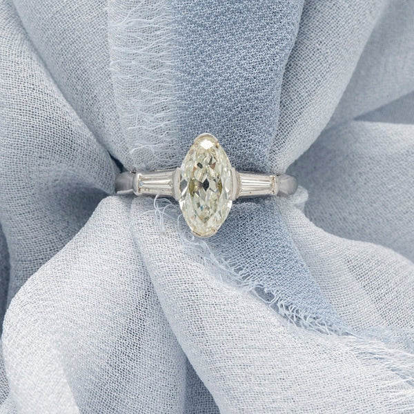 Beautiful White Gold Mid-Century Moval Diamond Engagement Ring | Whitehall