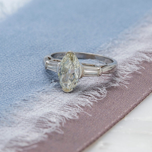 Beautiful White Gold Mid-Century Moval Diamond Engagement Ring | Whitehall