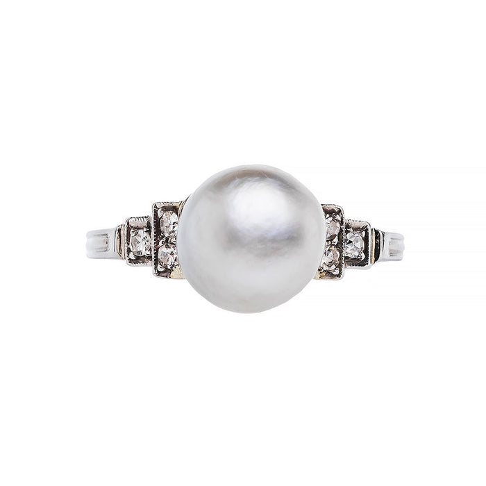 vintage platinum pearl and diamond engagement ring