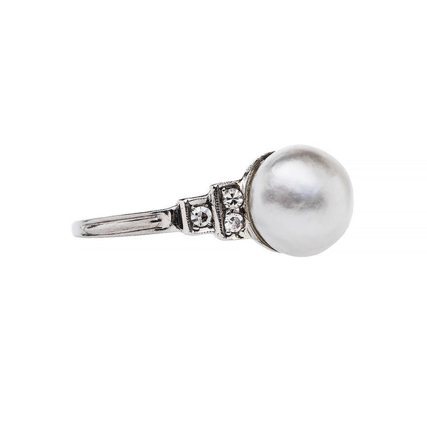 vintage platinum pearl and diamond engagement ring