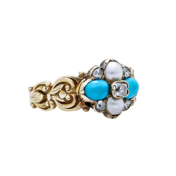 A Whimsical and Authentic Art Nouveau Diamond, Pearl and Turquoise Ring | Willford