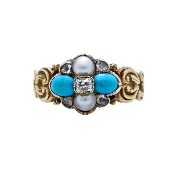 A Whimsical and Authentic Art Nouveau Diamond, Pearl and Turquoise Ring | Willford