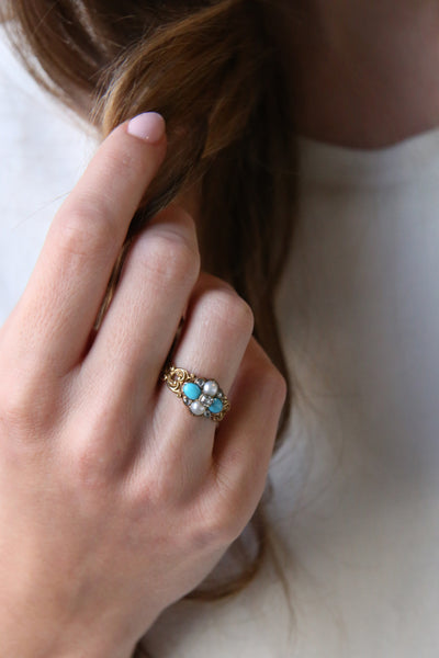  A Whimsical and Authentic Art Nouveau Diamond, Pearl and Turquoise Ring | Willford
