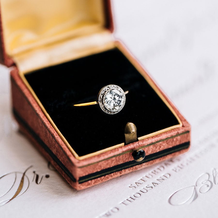 Beautiful and Delicate Bezel Set Halo Ring | Willow Glen from Trumpet & Horn