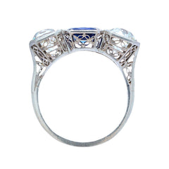 Magnificent Edwardian Sapphire & Diamond Three-Stone Ring | Winterslow
